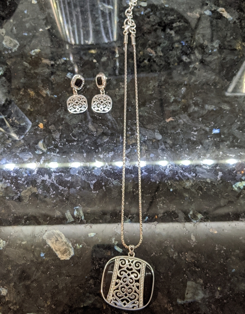 Brighton Black, Gold, & Silver Necklace & Earrings